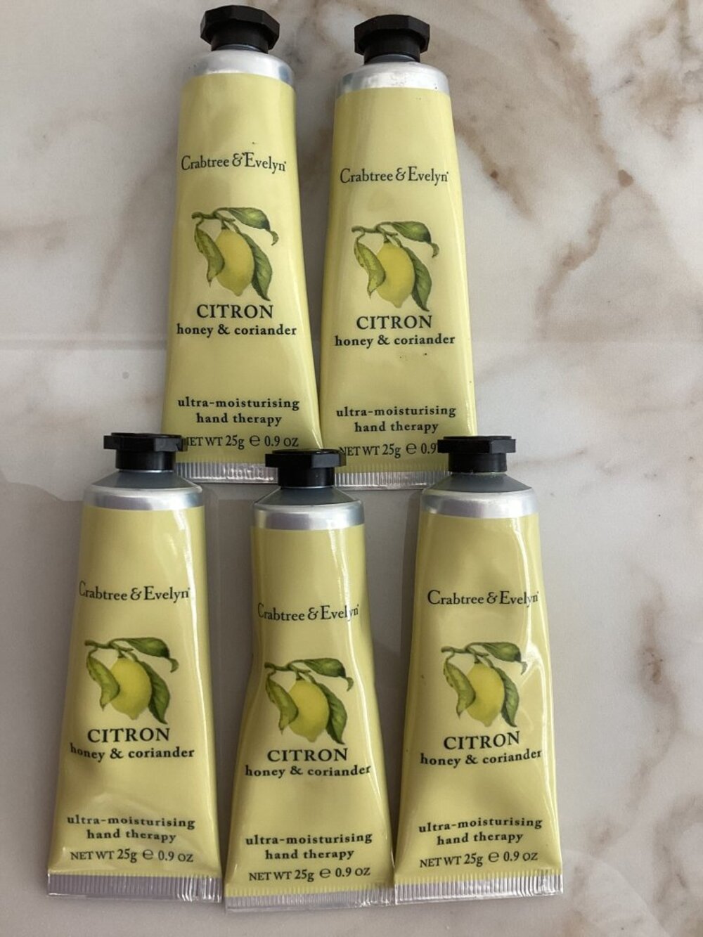 LOT OF 5 Crabtree Evelyn CITRON HONEY & CORIANDER Hand Therapy 0.9 oz = 4.5 oz